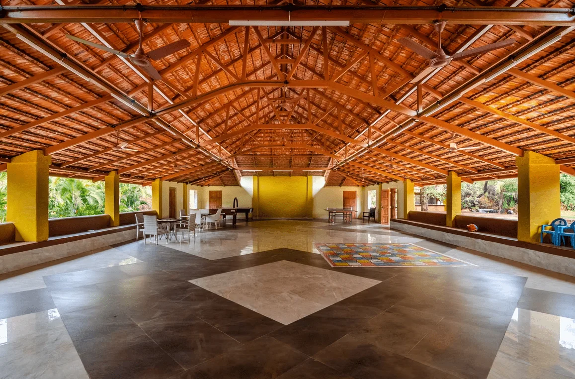 Grand banquet hall with pitched wooden roof