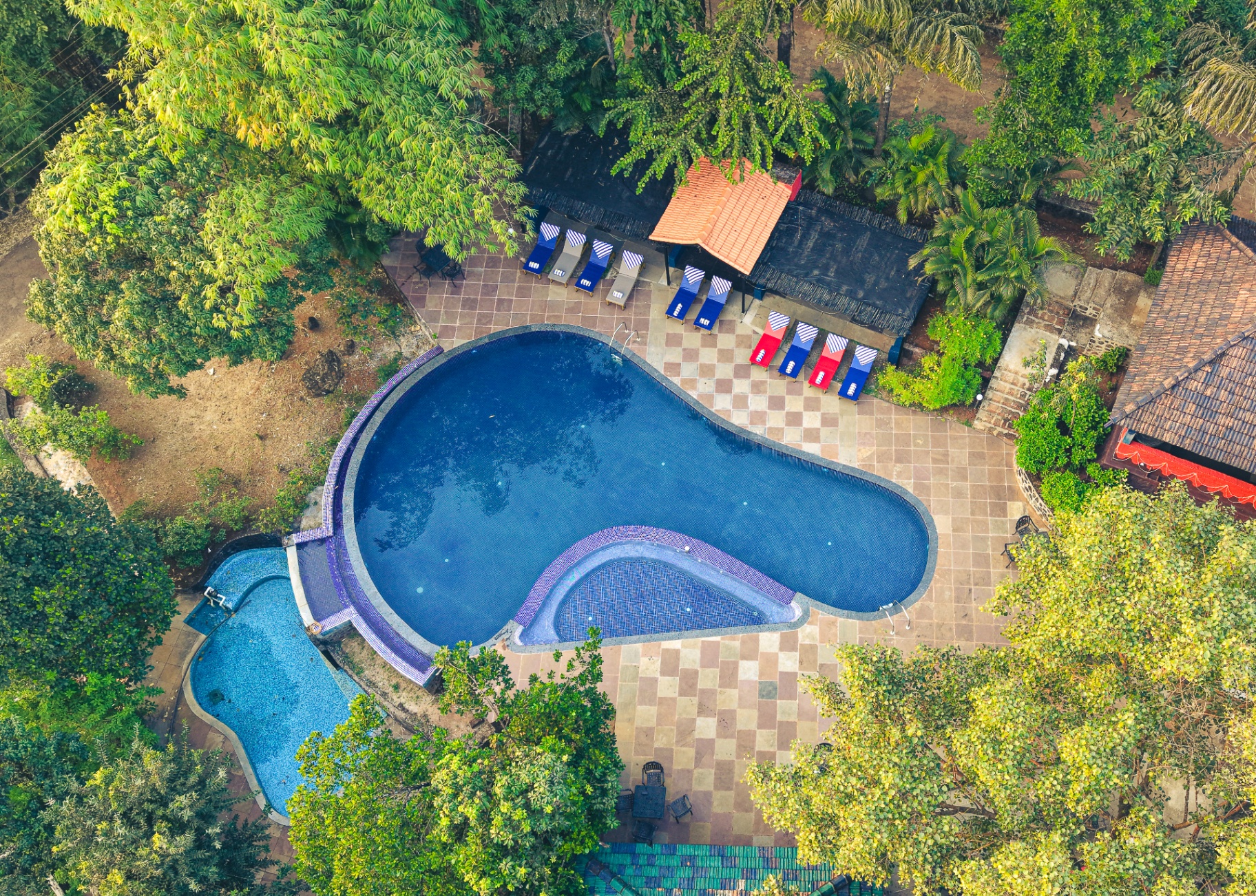 Aerial view of Cherilyn Monta Resort's pool and tropical estate