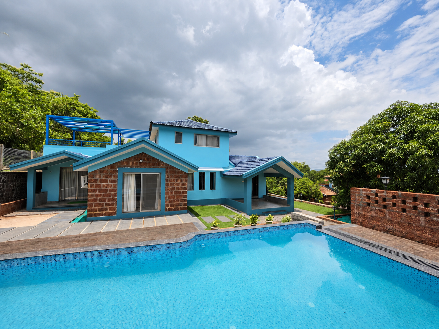 Blue villa with private pool and tropical estate